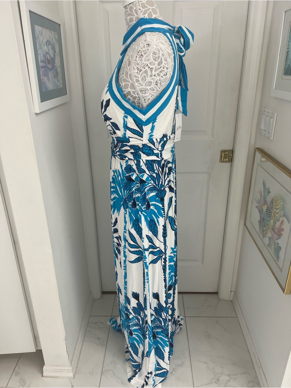 Lilly Pulitzer Blue & White Floral Halter Maxi Dress - Picture 2 of 7